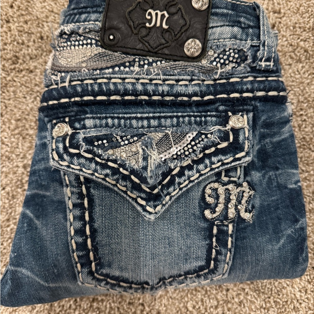 Miss Me Blue Boot Cut Jeans with Decorative Stitching